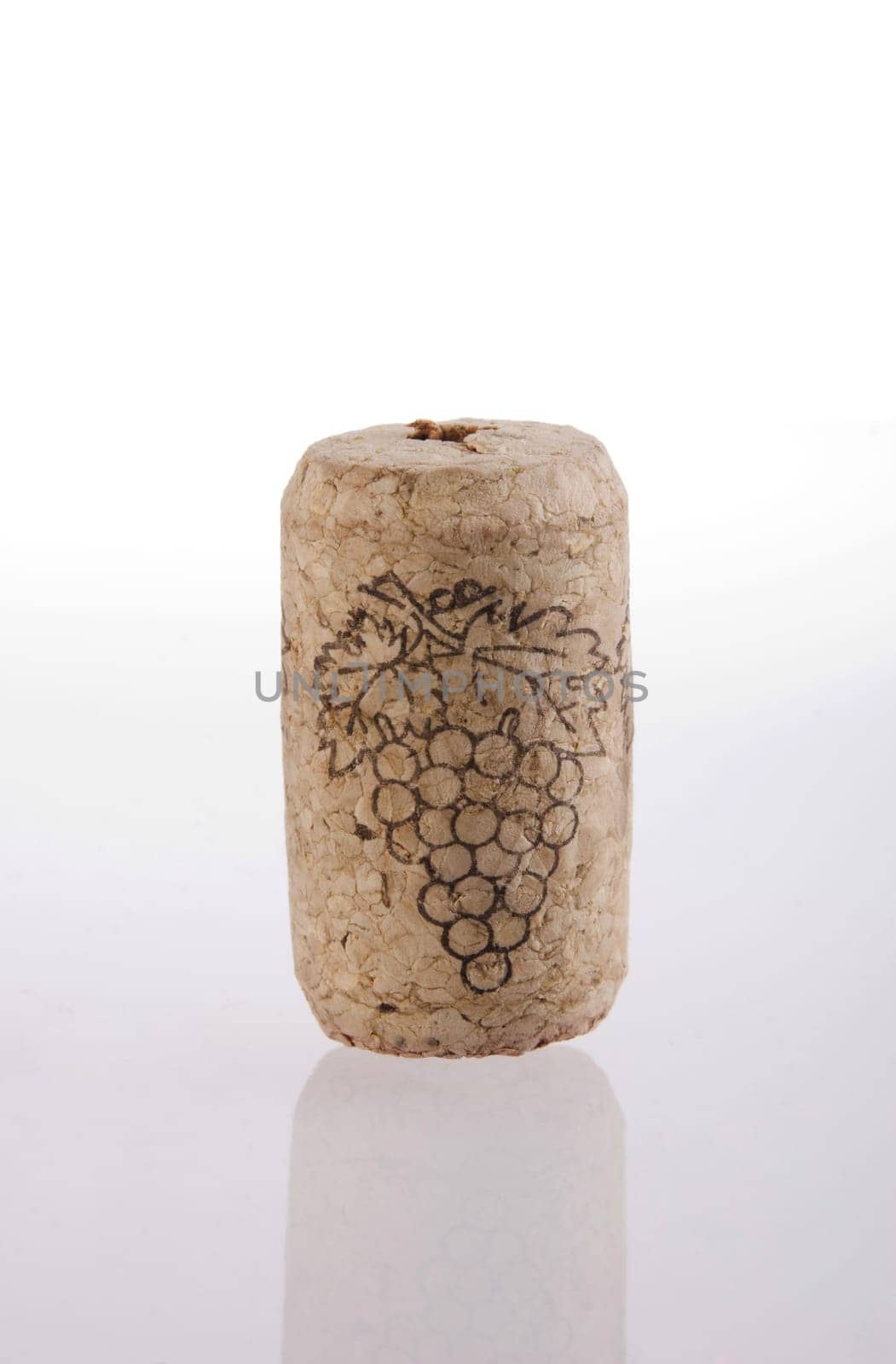 Cork wine with grapes engraving isolated on white background. Included clipping path, so you can easily cut it out and place over the top of a design.