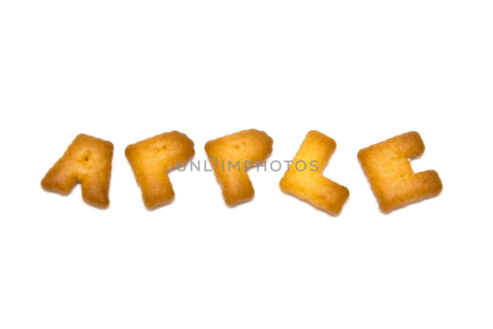 Biscuits letters. word "APPLE"" on white background. isolated"