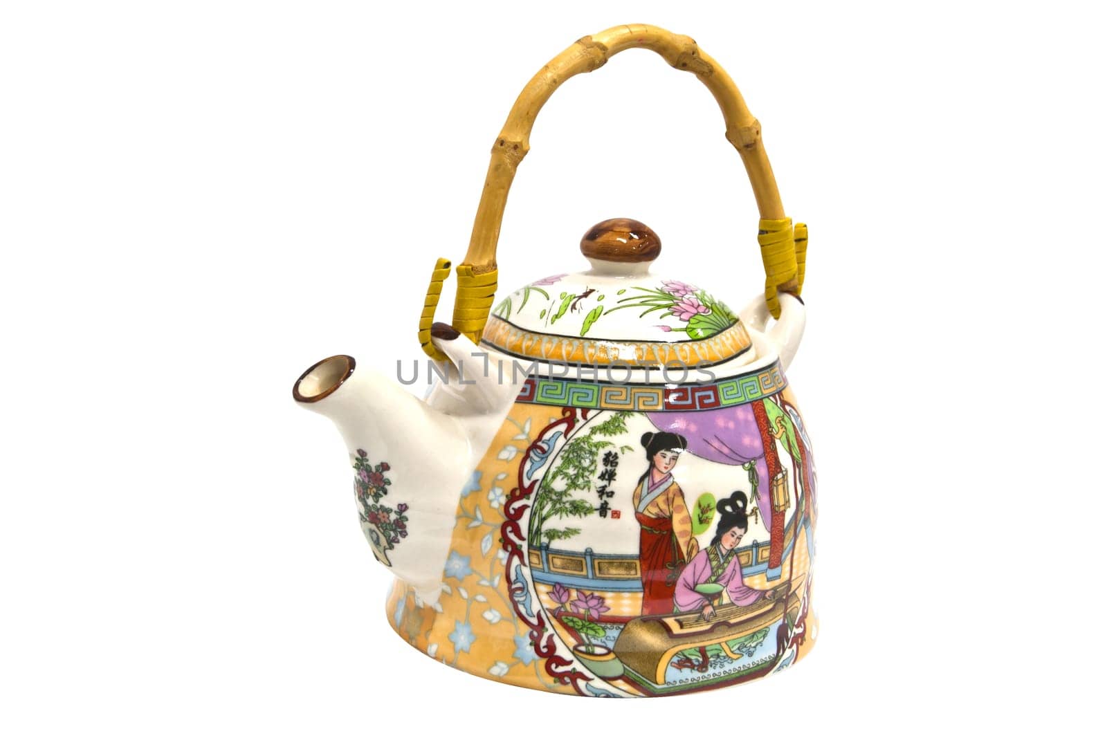 Teapot, a Image Chinese woman, handle is bamboo