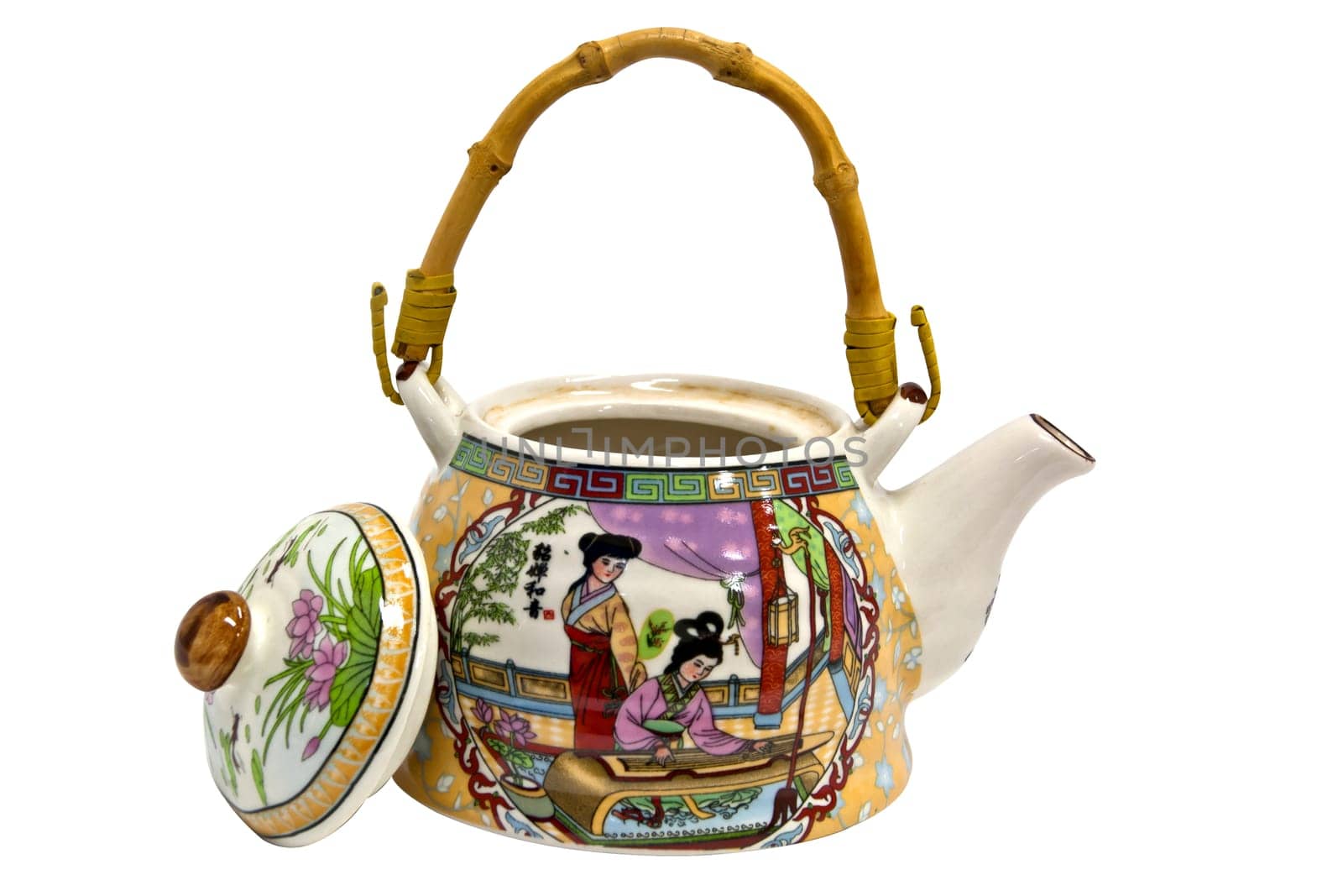 Teapot, a Image Chinese woman, handle is bamboo