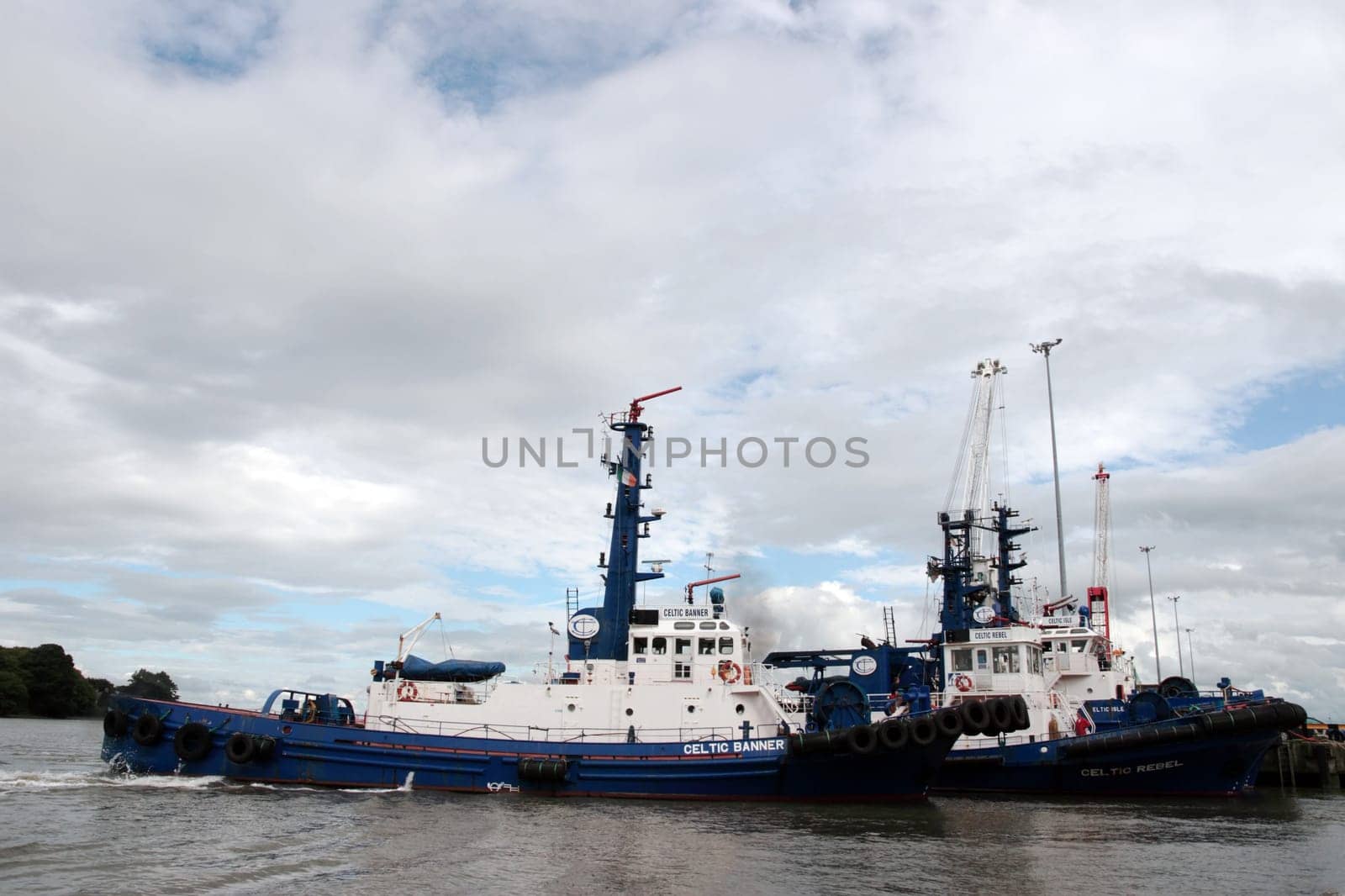 celtic rebel and banner tug boat on the river shannon at foynes in ireland