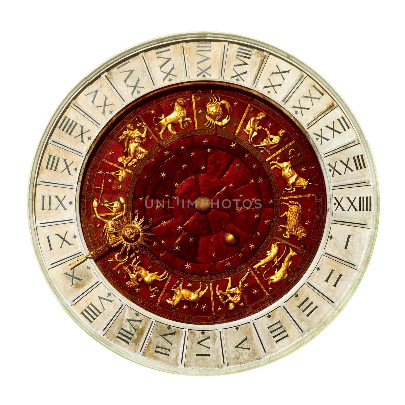 Ancient Venice clock tower, isolate on white