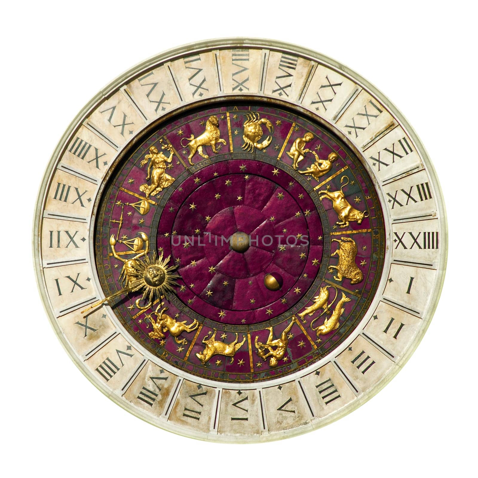Ancient Venice clock tower in white background