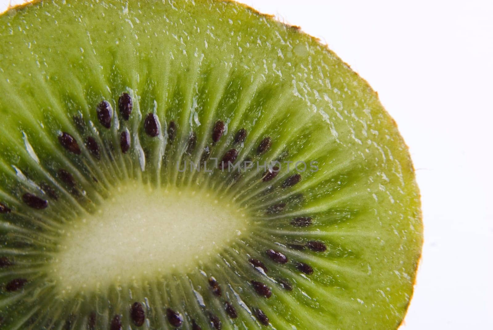 Macro shot. Close up kiwi isolated on white background