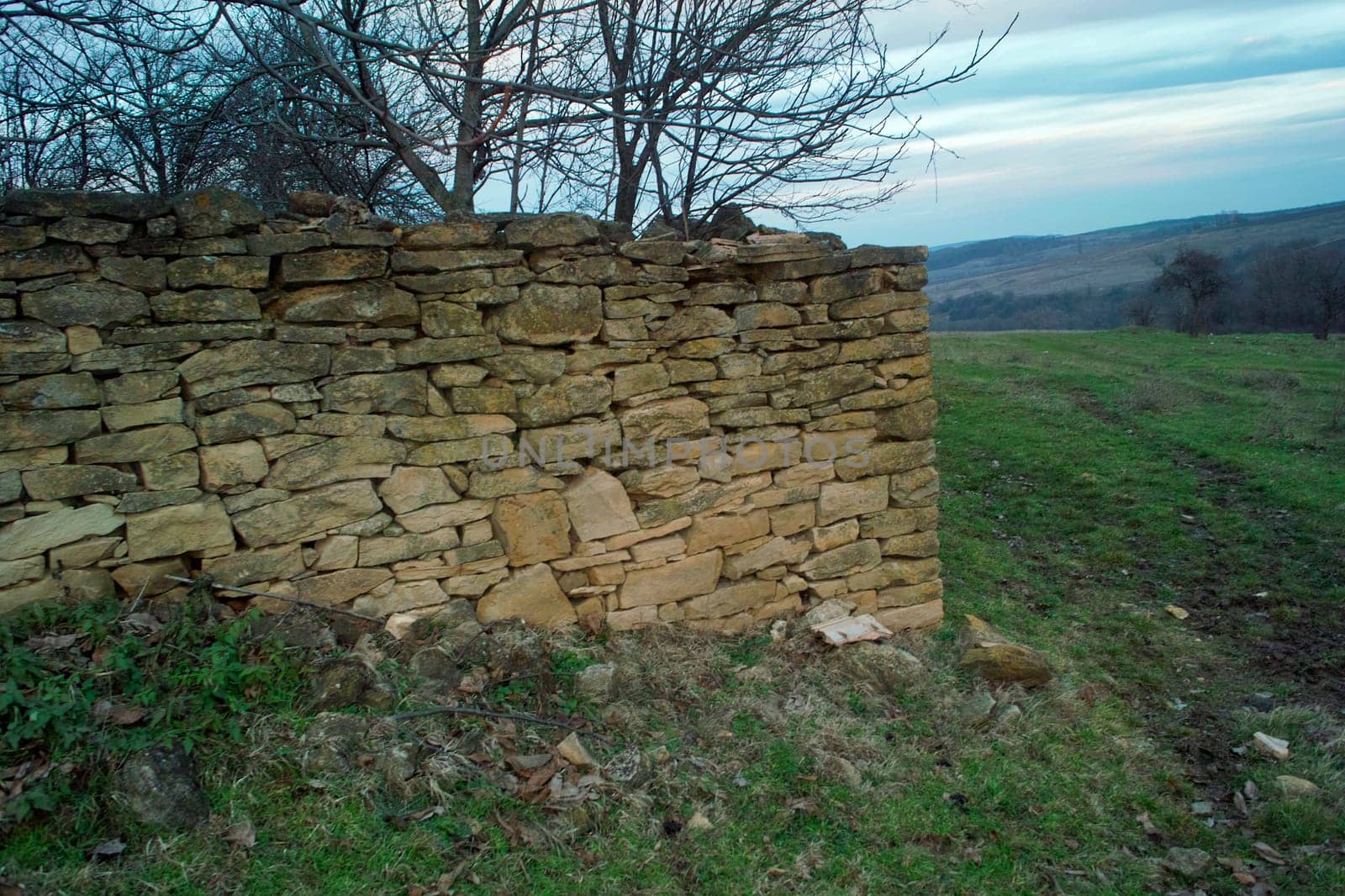 Ancient village stone wall