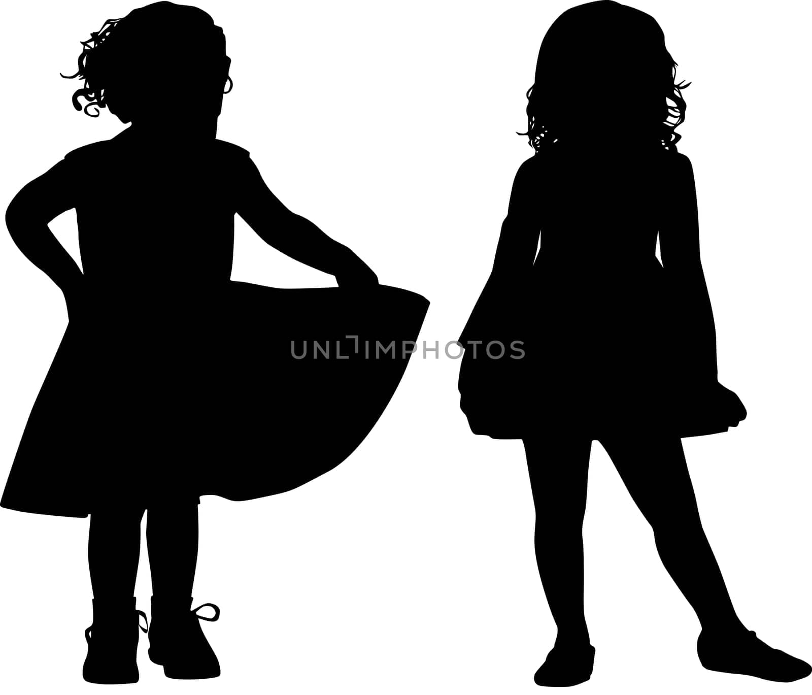 Silhouettes of two small girls