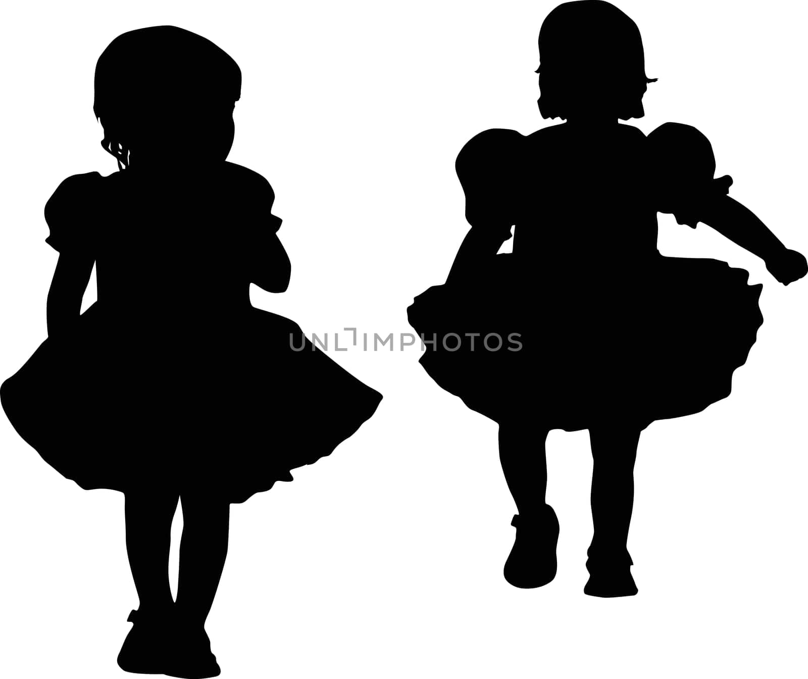 Silhouettes of two small girls