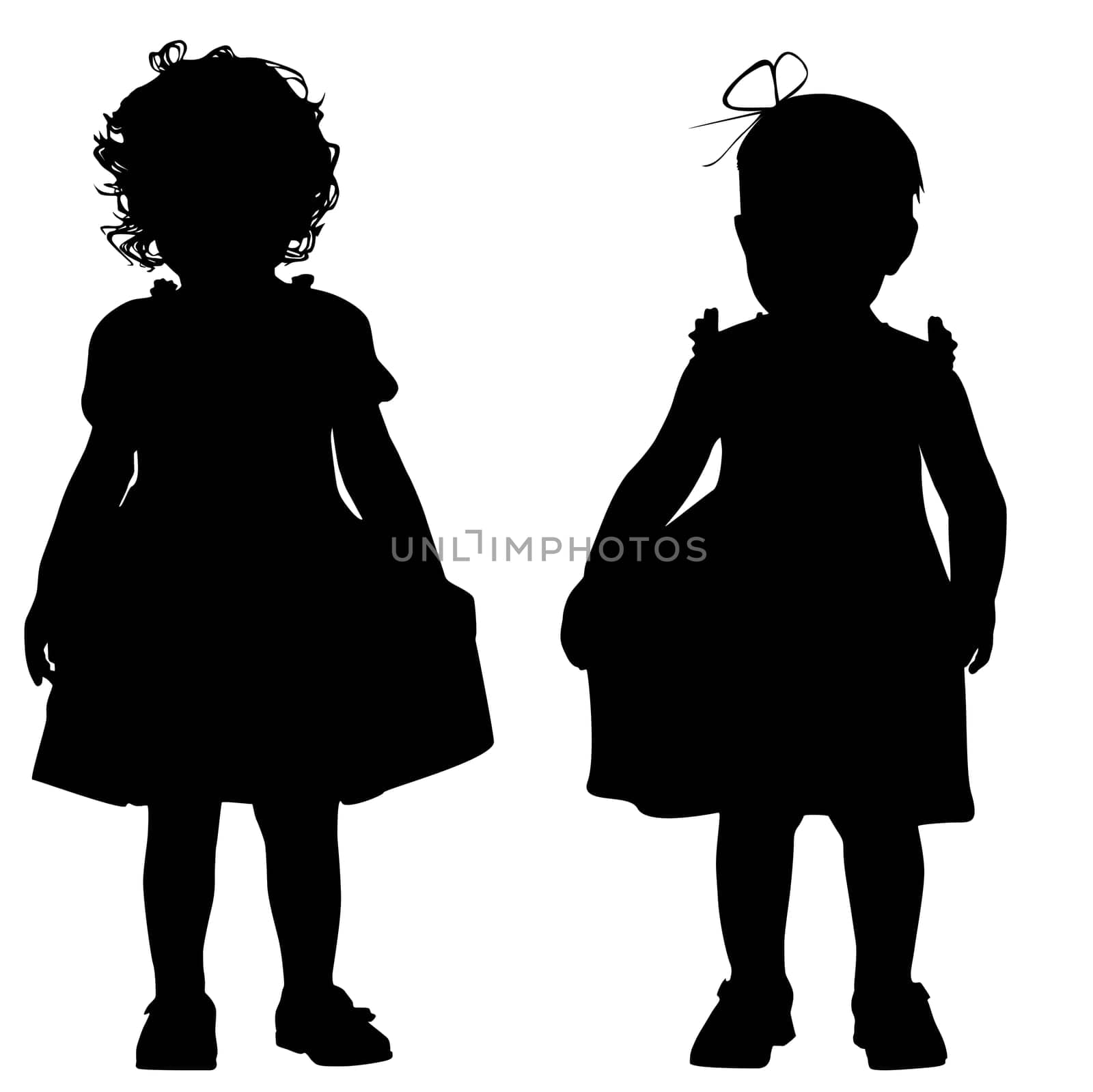 Silhouettes of two small girls