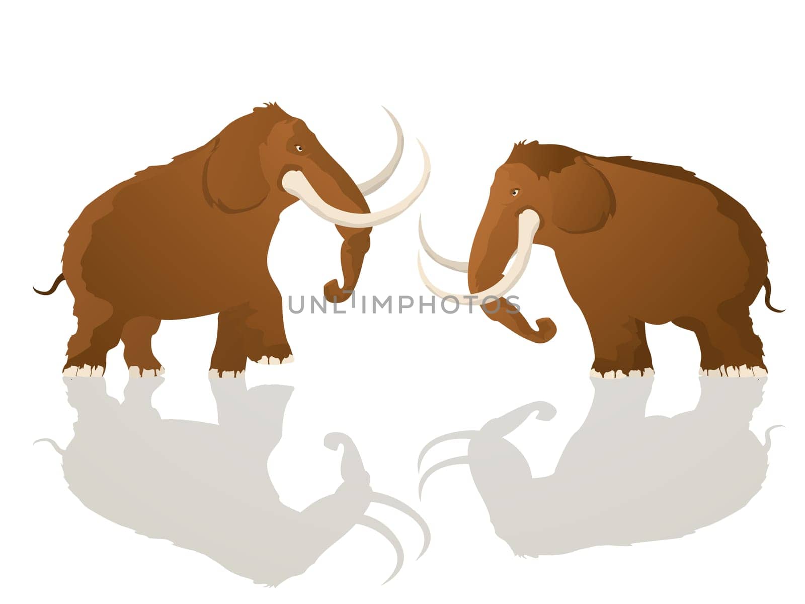 Two mammoth bulls charging, cartoon art