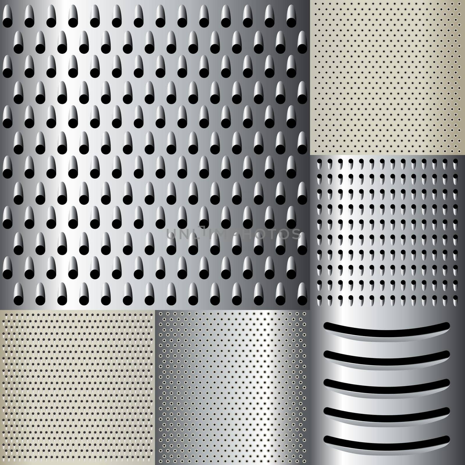 Cheese and vegetables grinder textures made of plastic and metal, seamless patterns