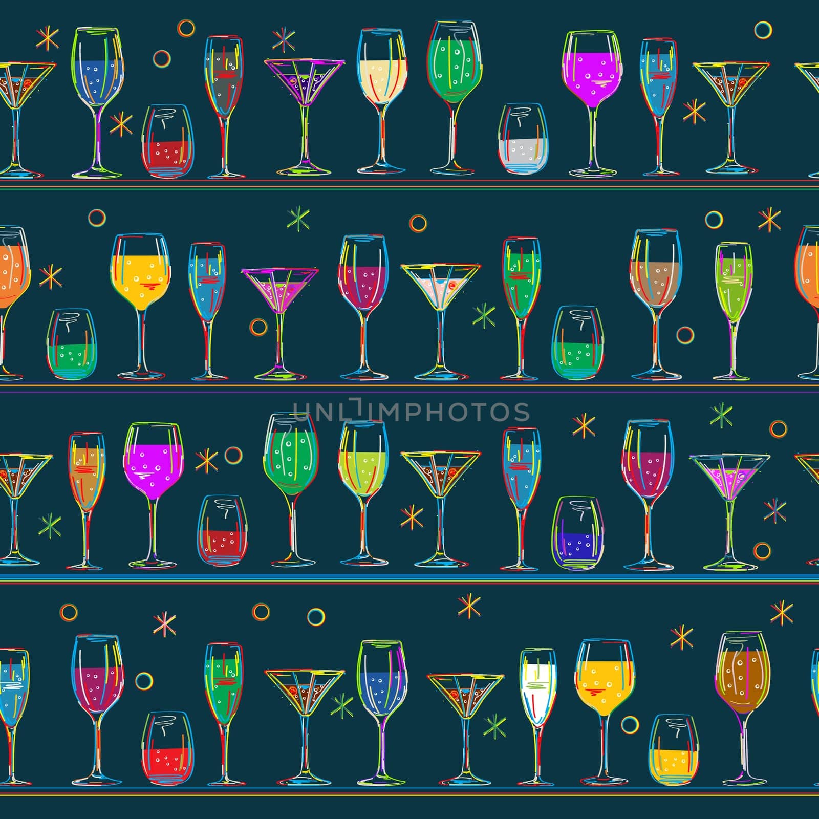 Seamless composition with cocktail glasses, background illustration for party