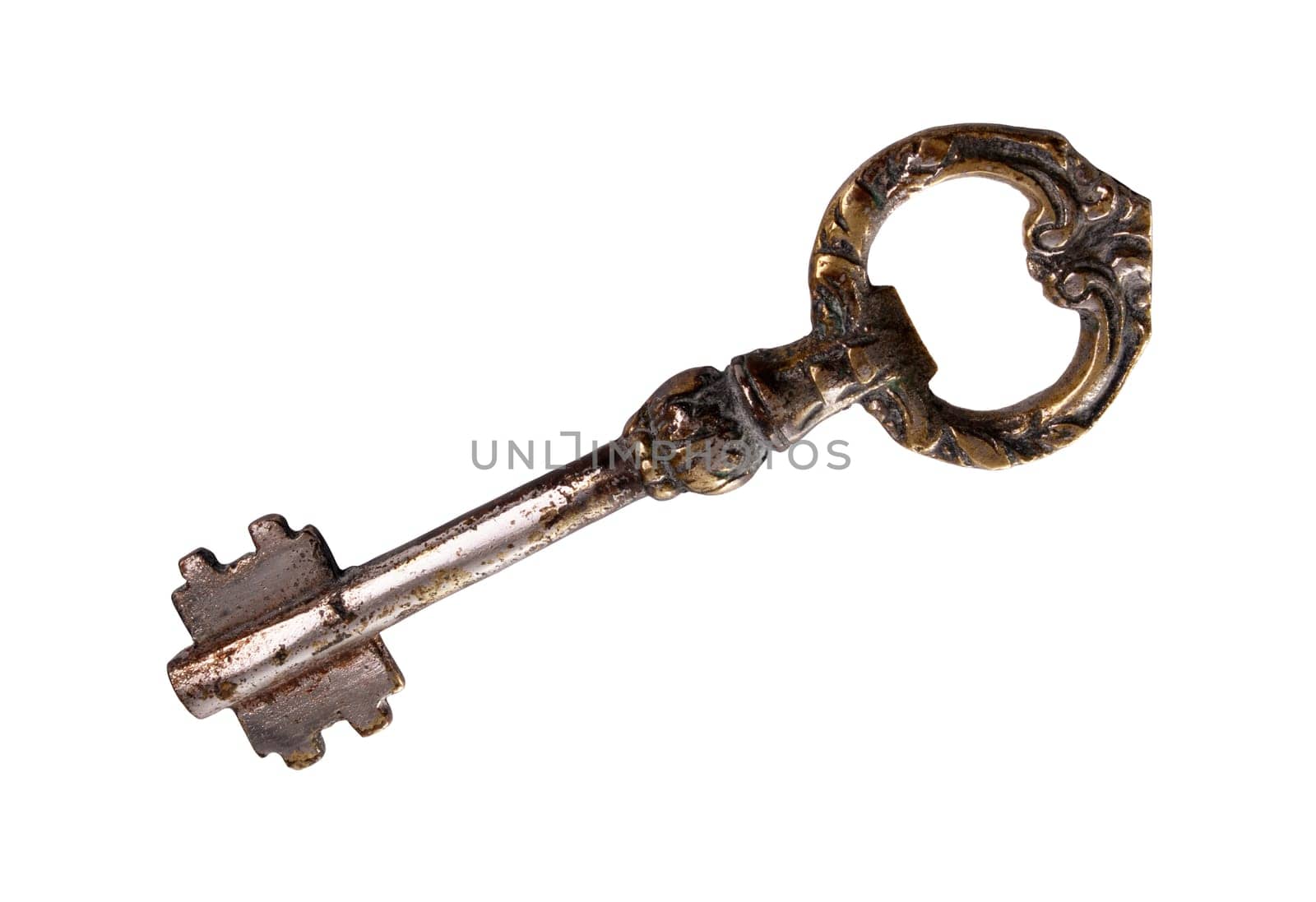 Vintage ancient key isoleted over white background.
