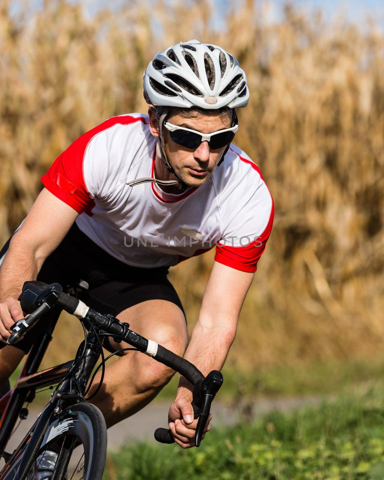 Cyclists on a racing bike