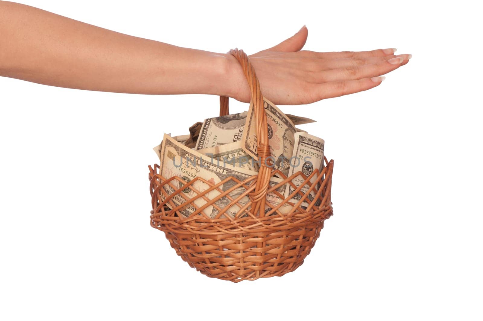 businesswoman owns the currency basket with dollars and dollars for stable business