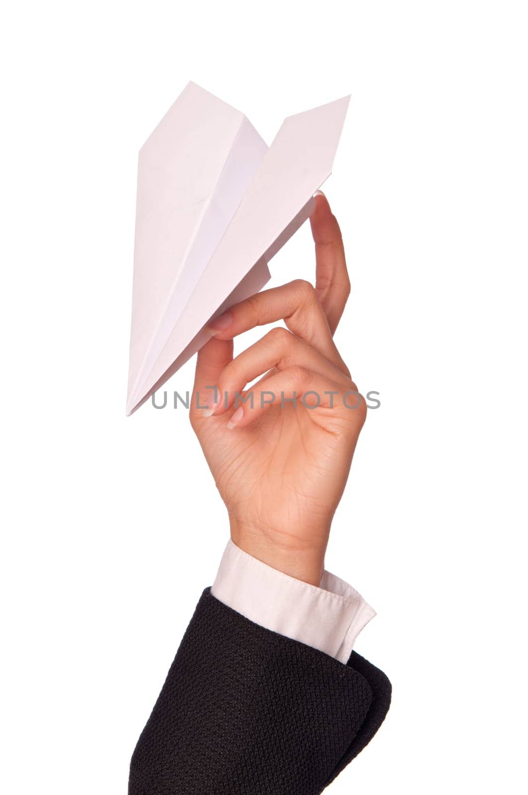 Businesswoman throwing white paper plane on the break