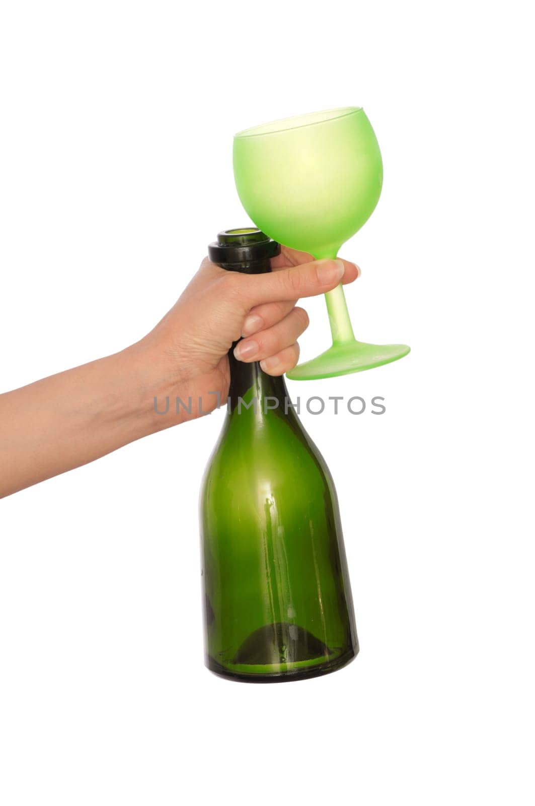 green bottle and wine glass for cocktails for party