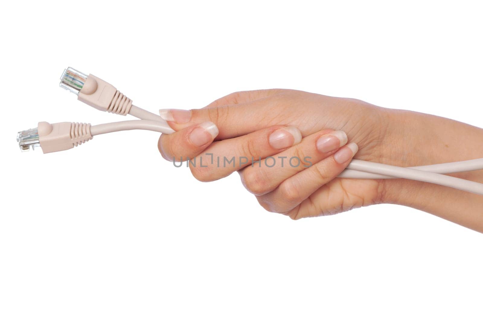 woman holding LAN cords in the hand
