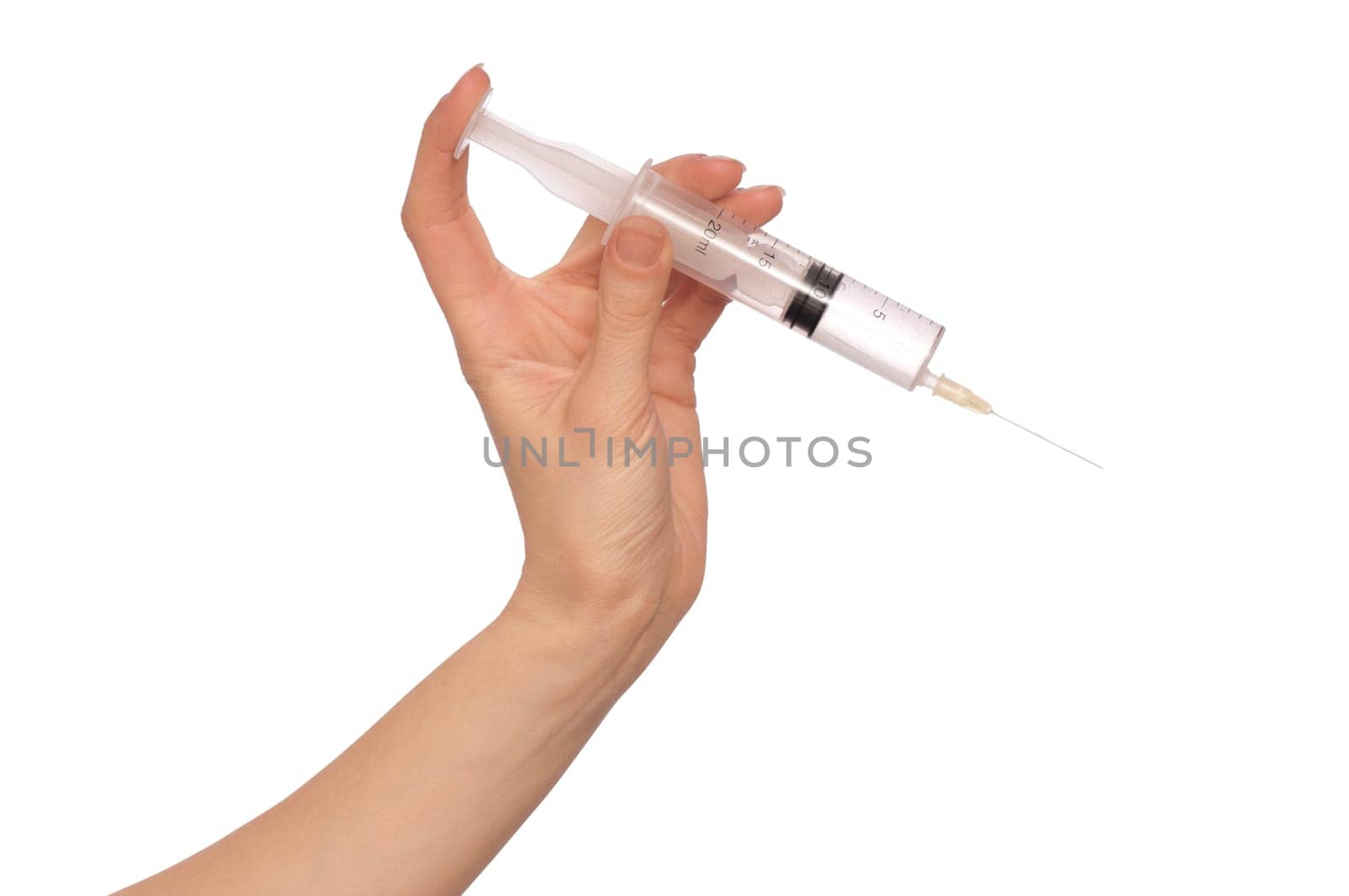 syringe in the woman's hand for making injections
