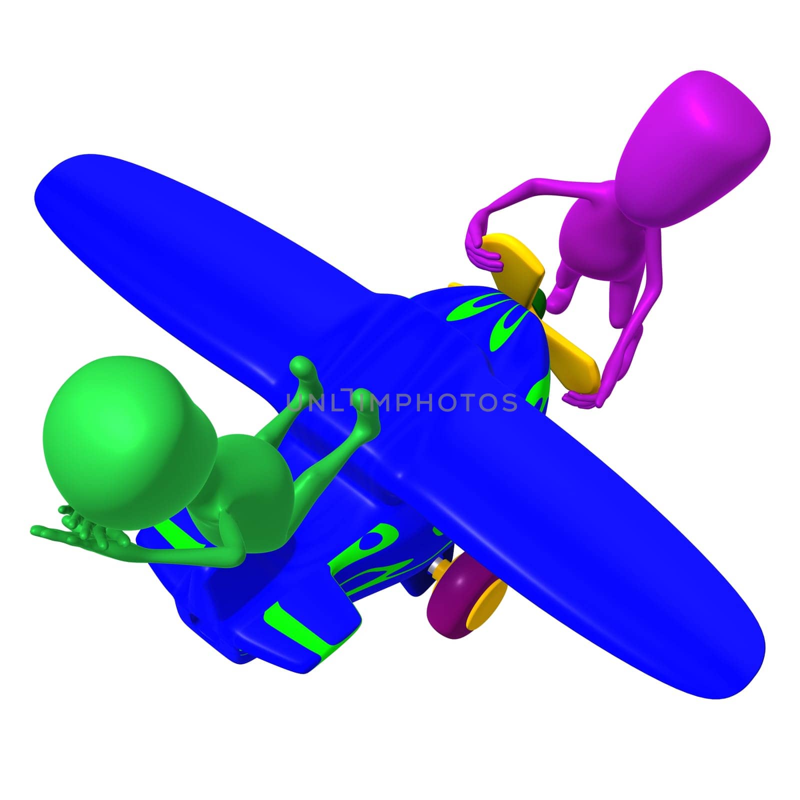 Over view pink puppy starting airplane to work