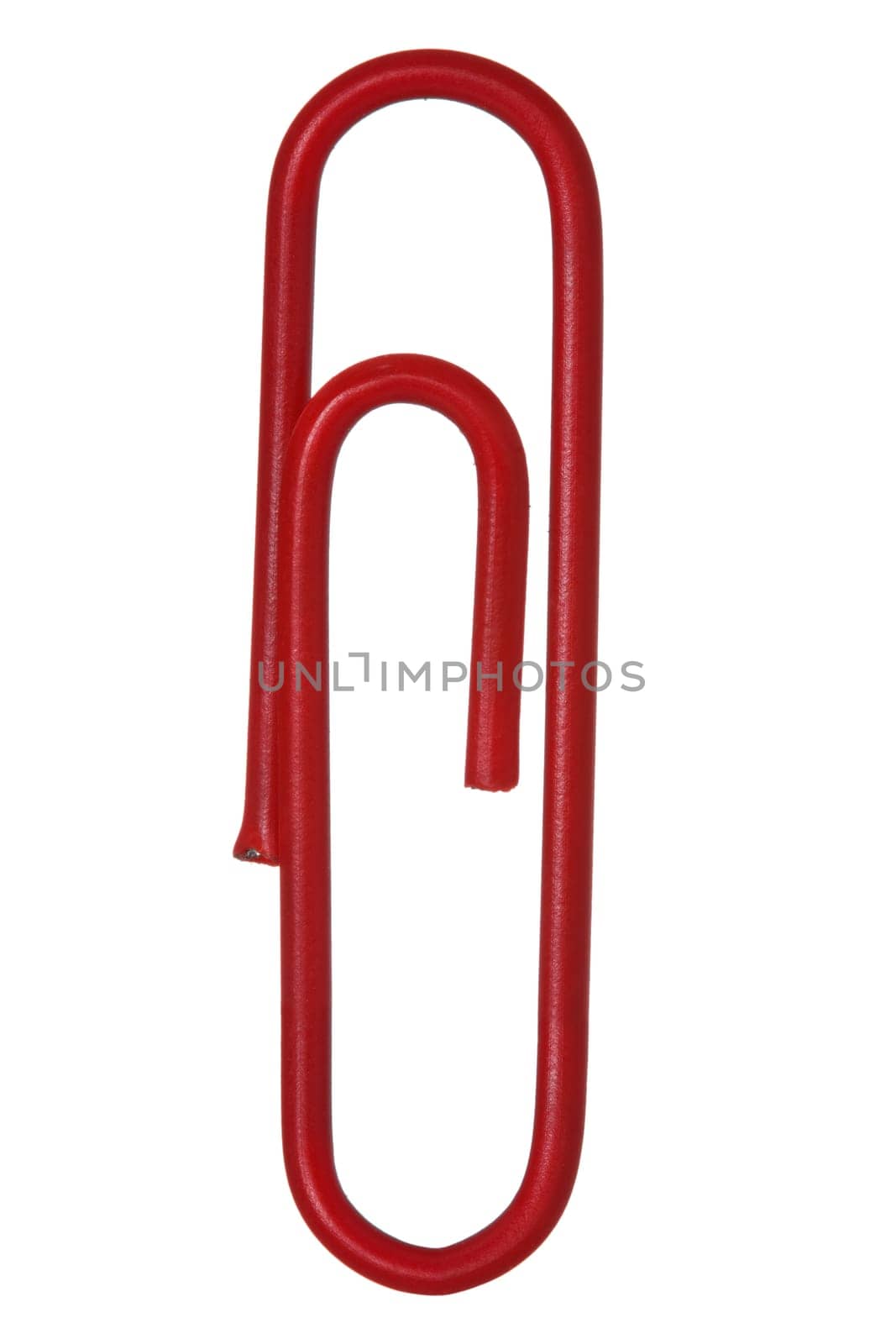 Red paper clip isolated on white background