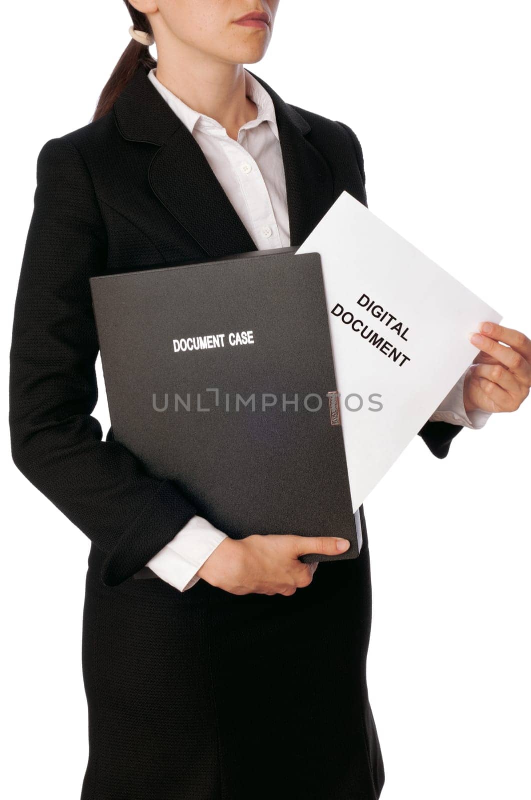 Woman holding digital document in the hand