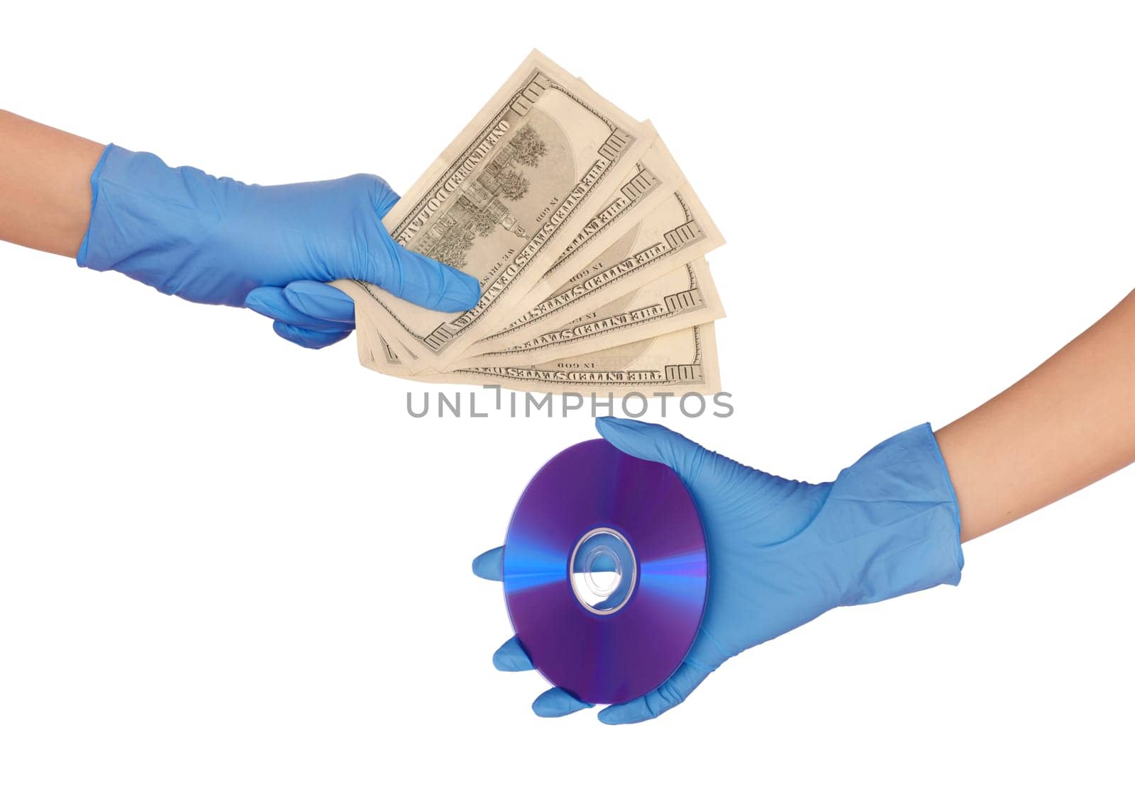 person buying one disk with important information for dollars