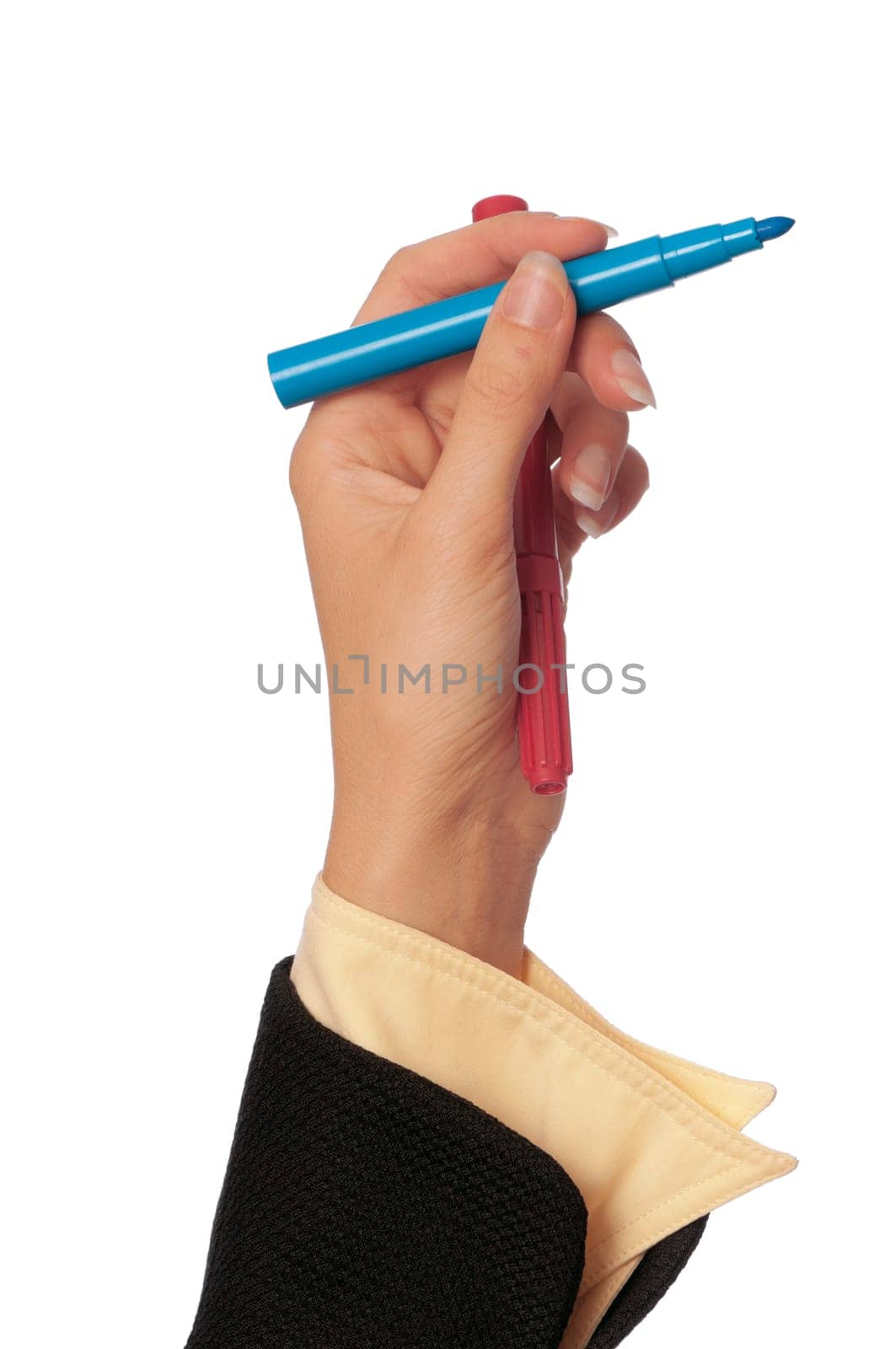 businesswoman drawing scheme with blue felt-tip pen