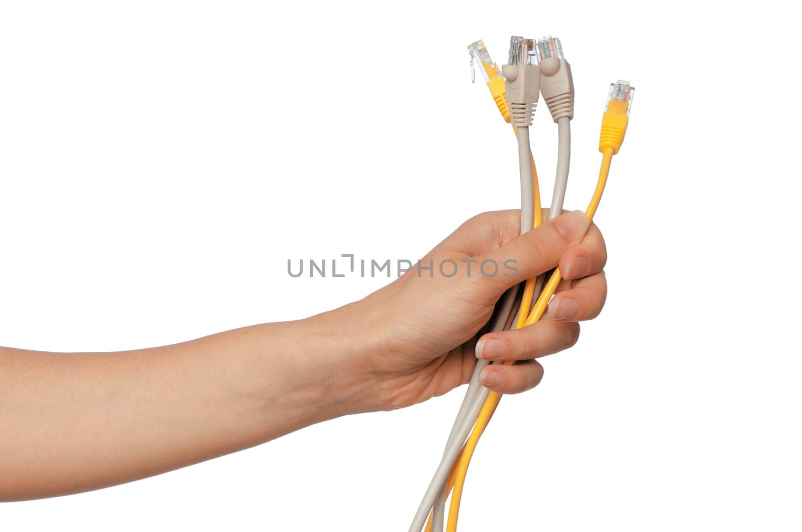 woman holding LAN cords in the hand
