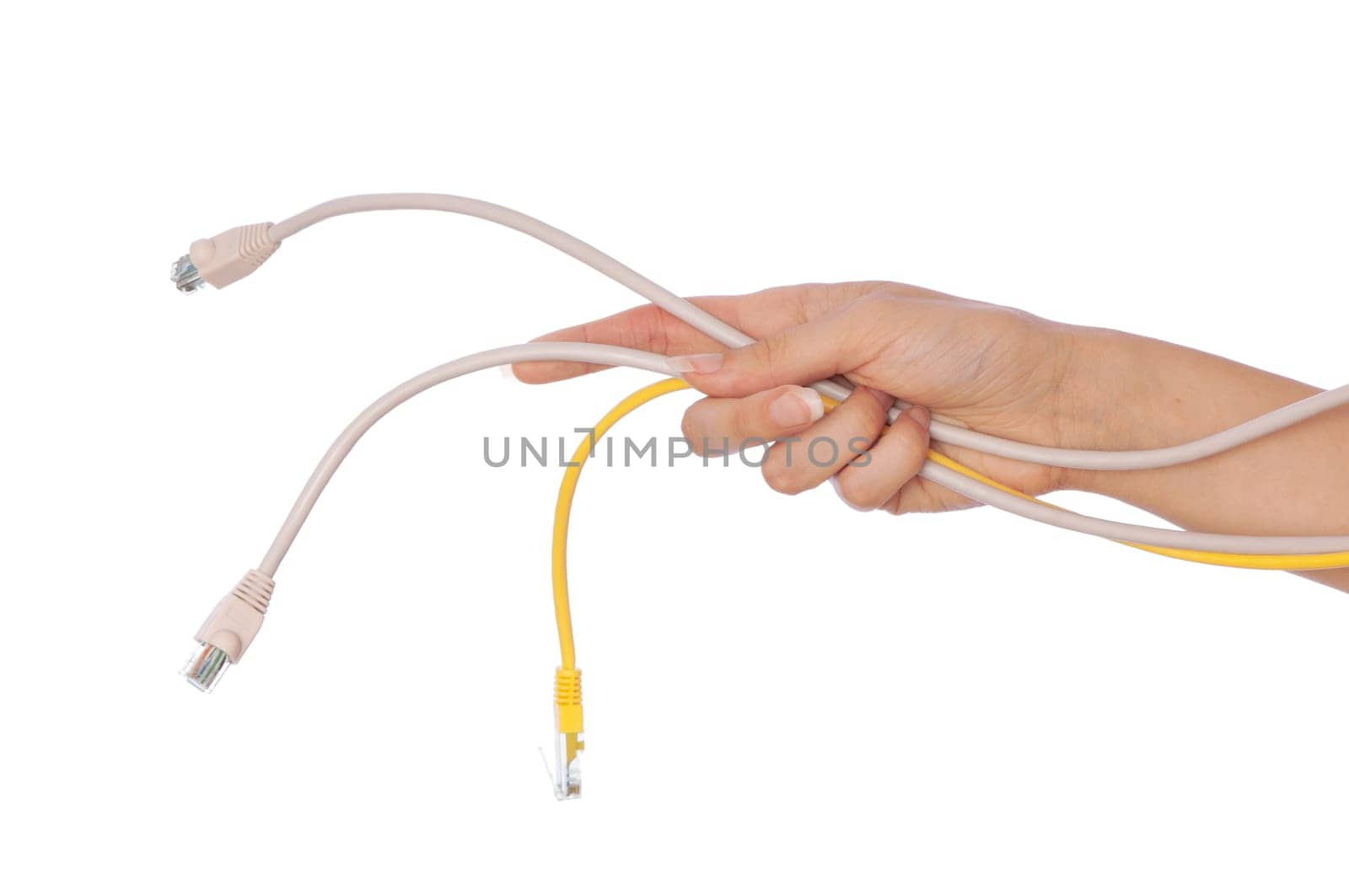 woman holding LAN cords in the hand