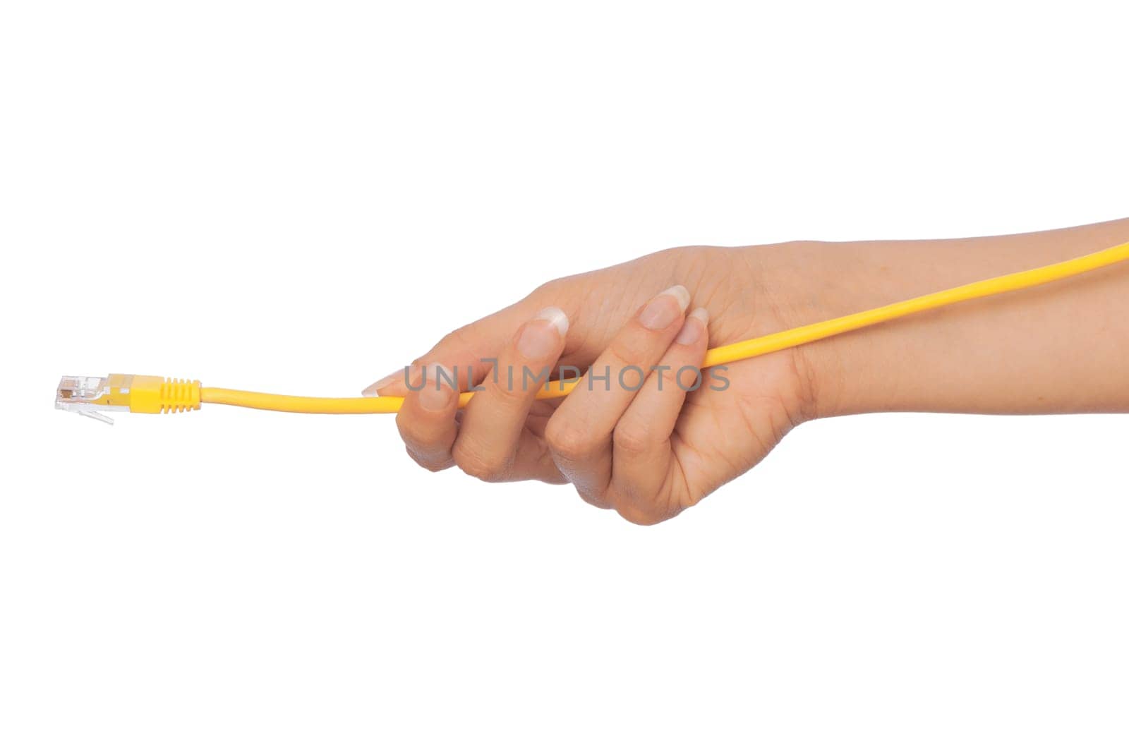 woman holding LAN cords in the hand