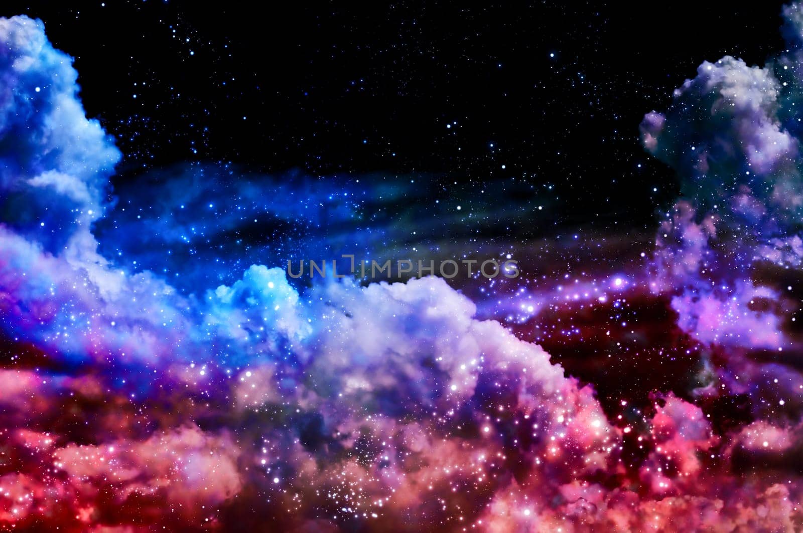 The polar Northern Lights and the stars shine through the clouds and look like a birth of a new nebula after the supernova explosion