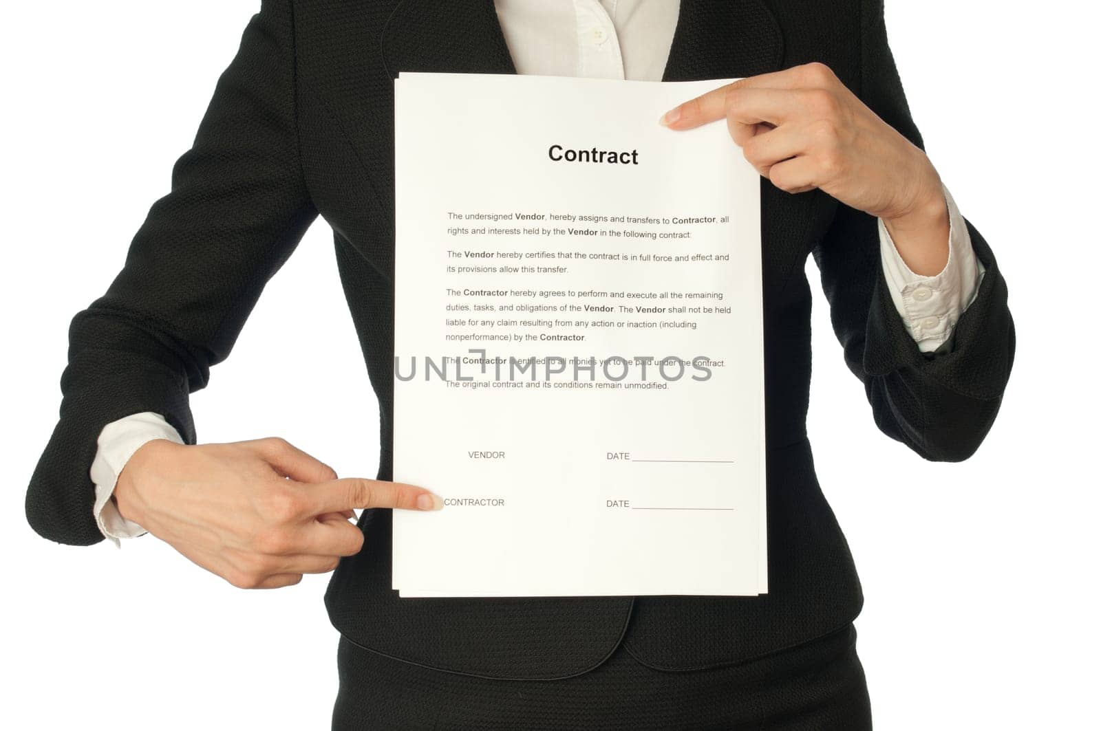 General director showing a contract for her partner
