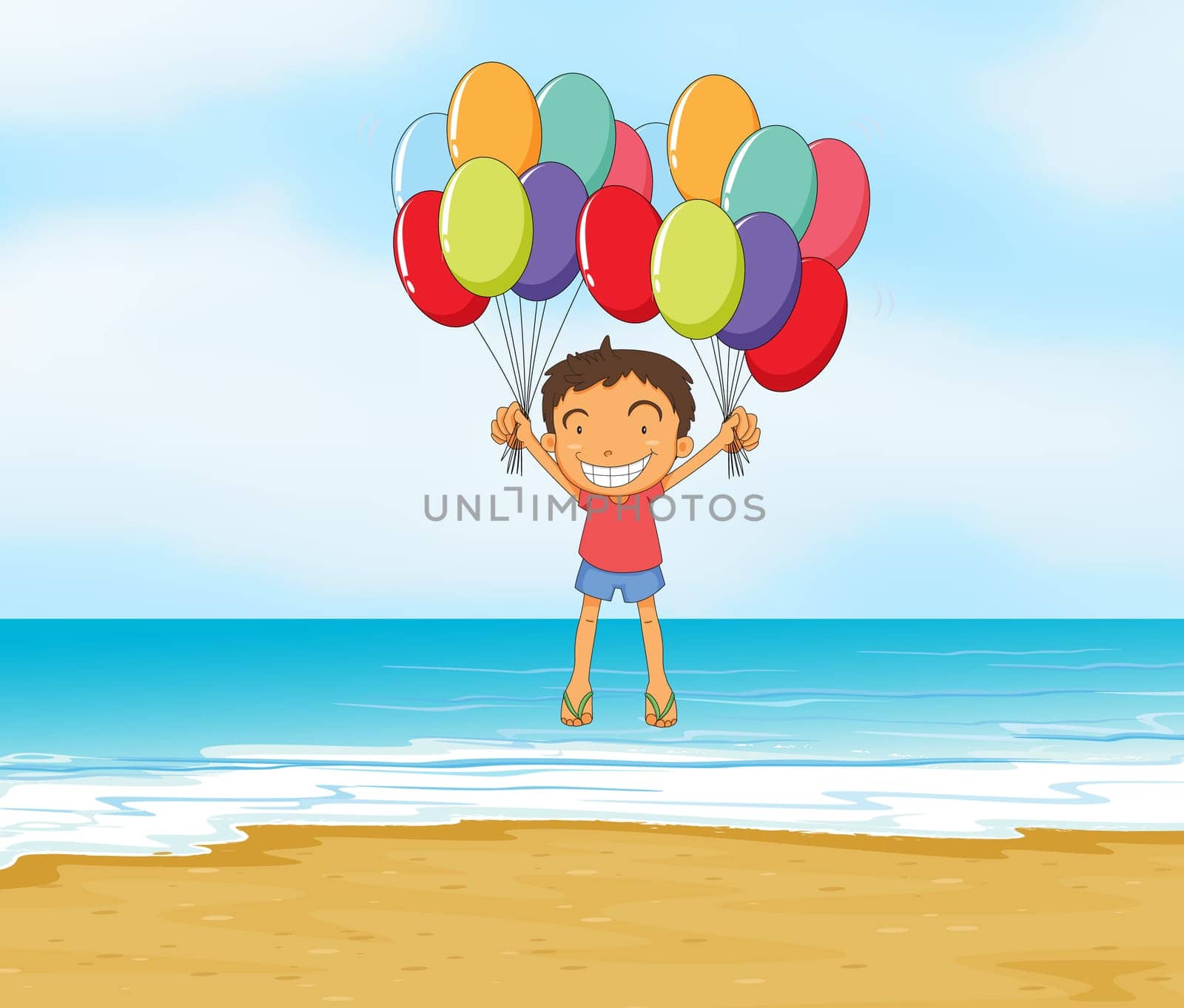 illustration of an ocean and a boy in a beautiful nature