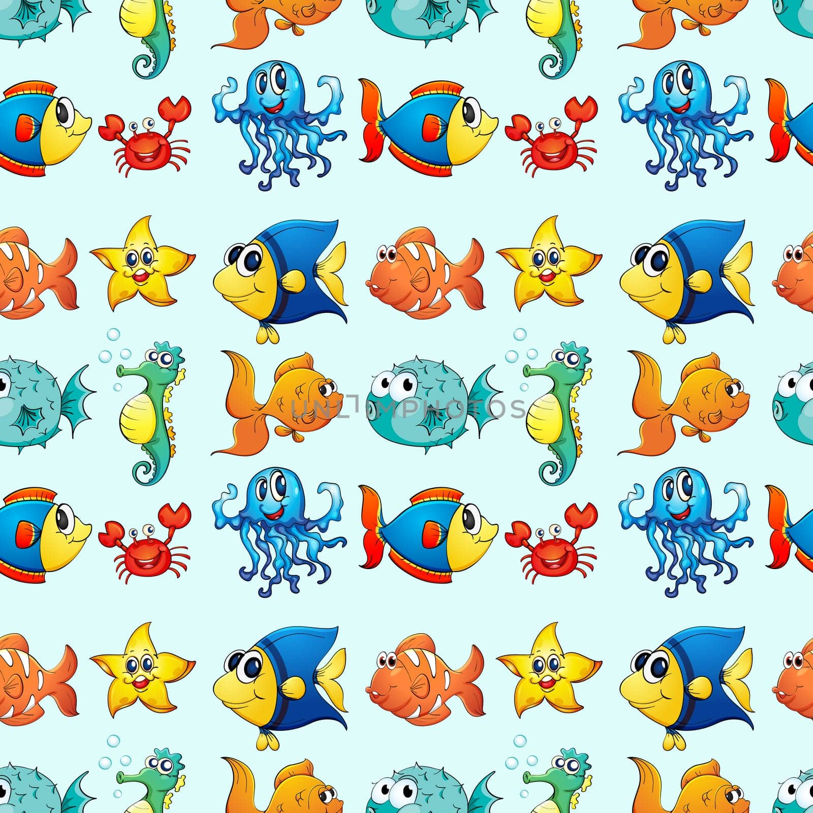 illustration of a various sea animals on a white background