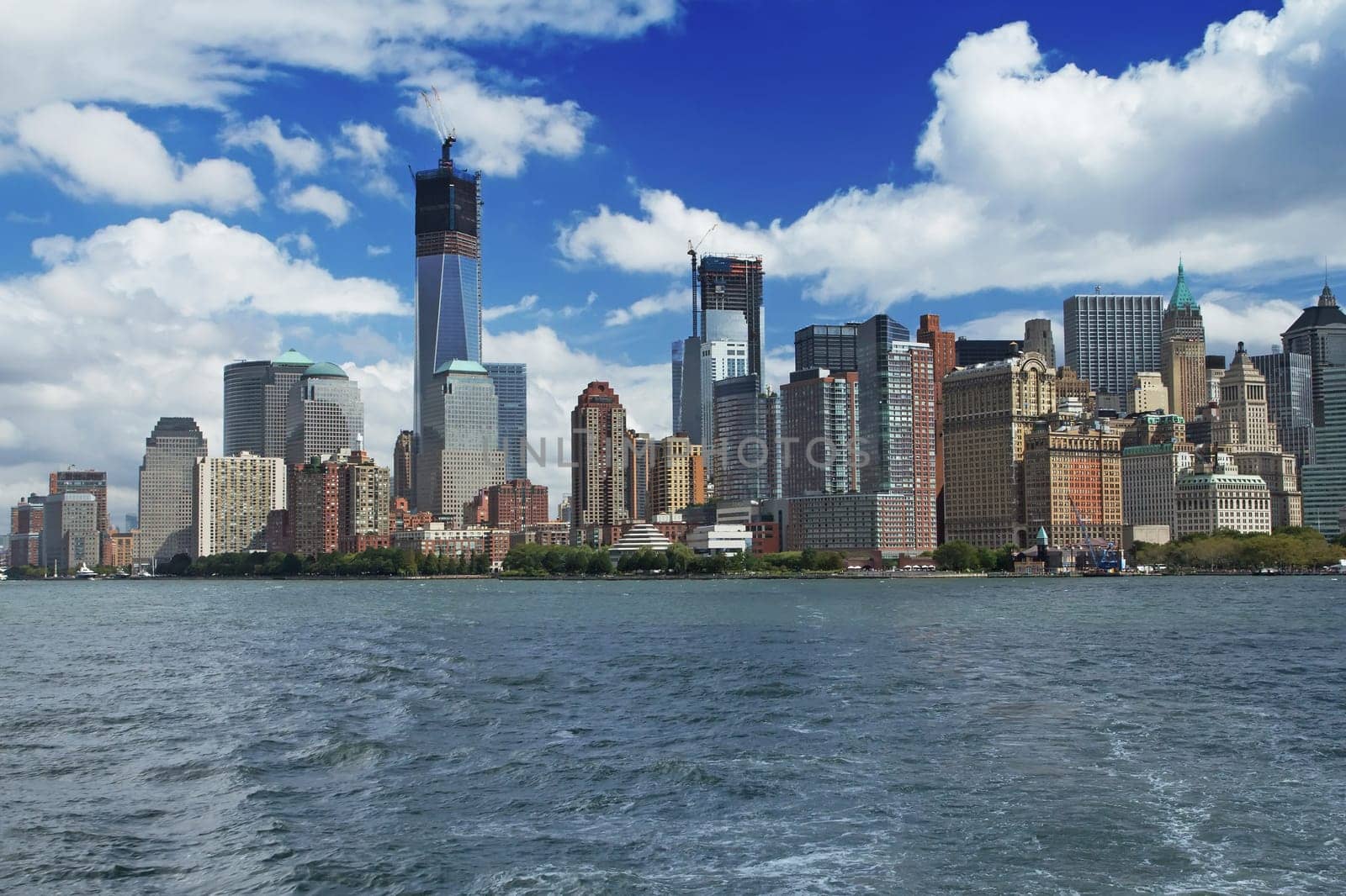 Lower Manhattan and blue sky with clouds (New York City)