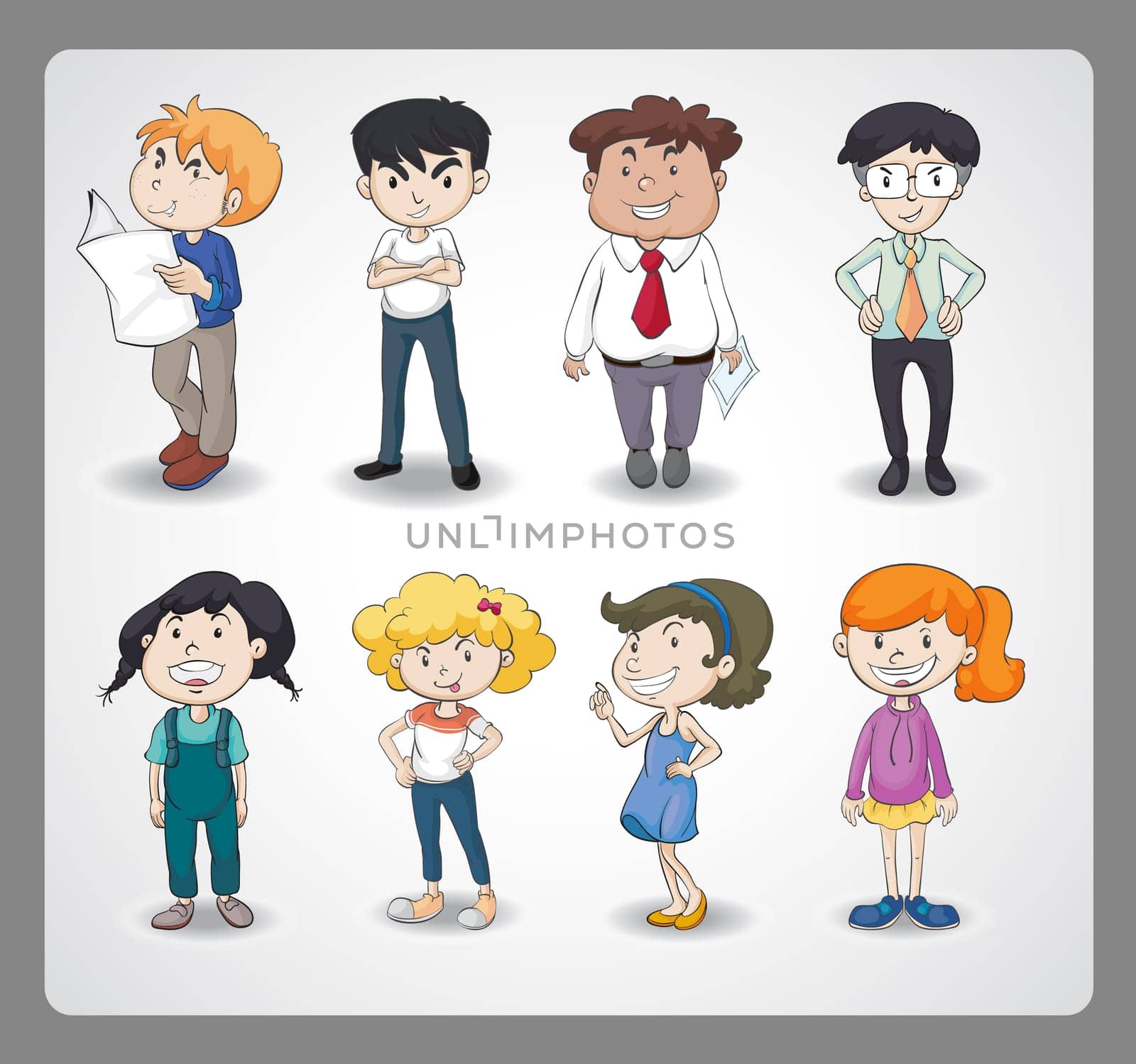 illustration of various persons on a white background