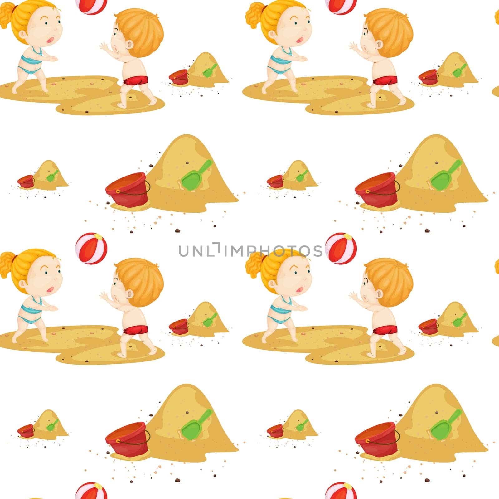 illustration of kids and bucket on a white background