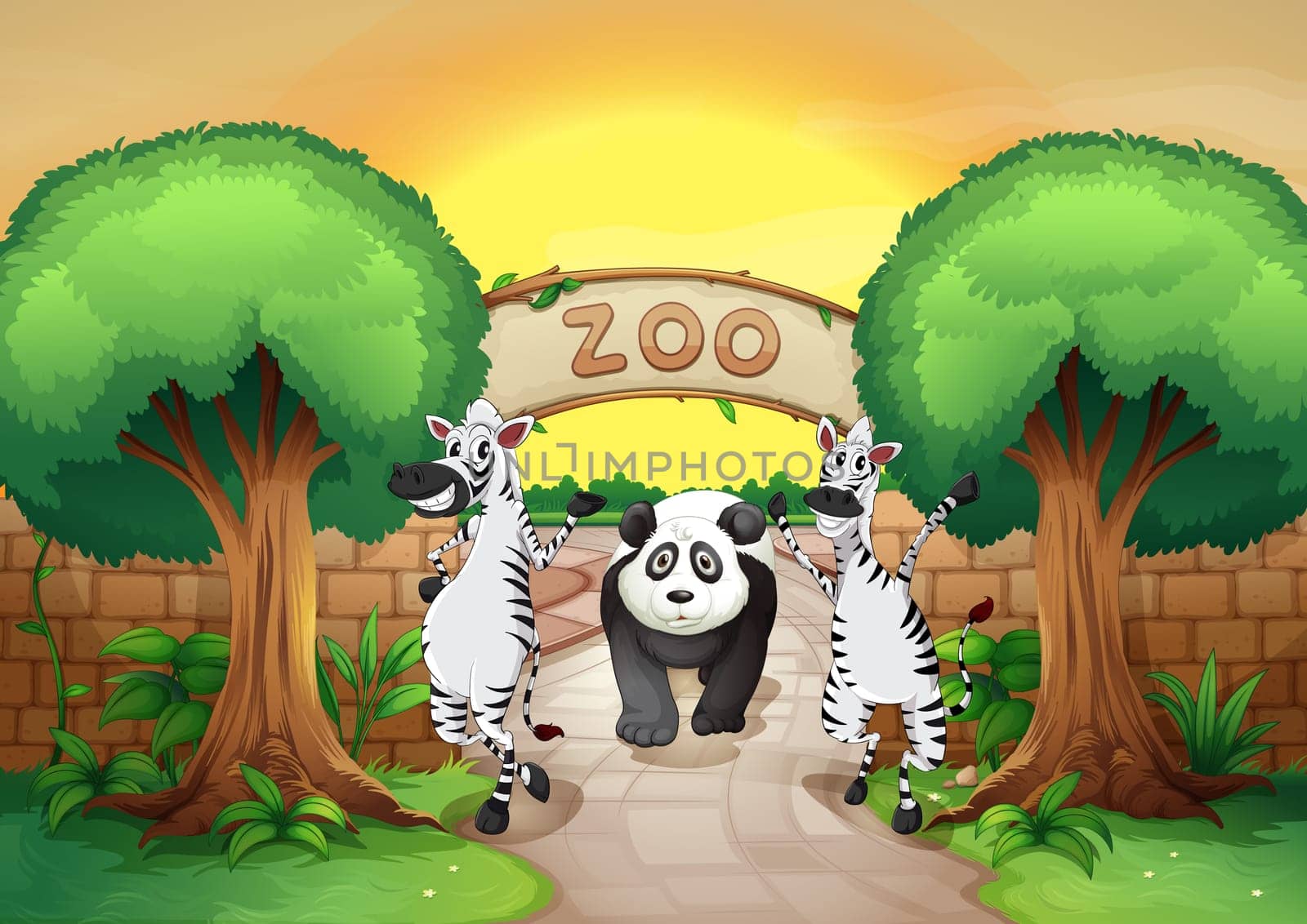 illustration of a zoo and the animals in a beautiful nature