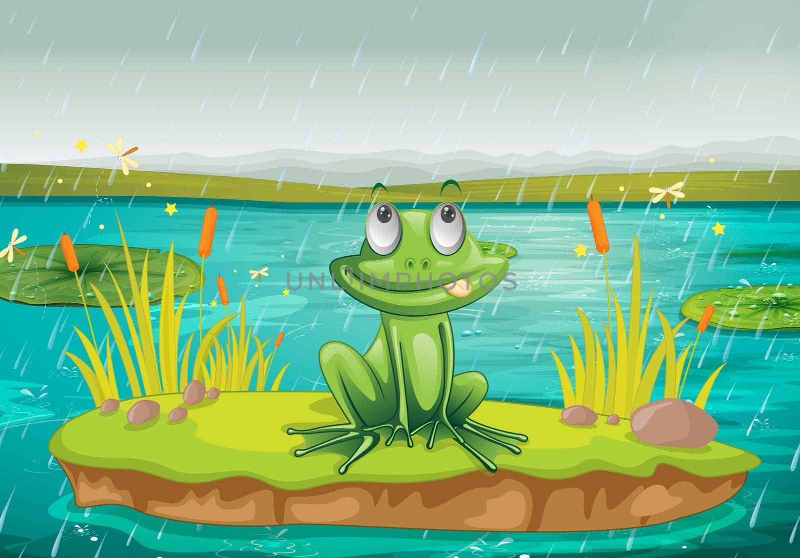 illustration of a frog and a water on a white background