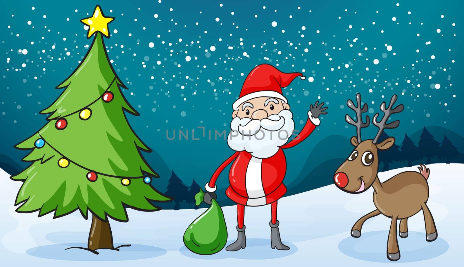 detailed illustration of a reindeer and santaclause