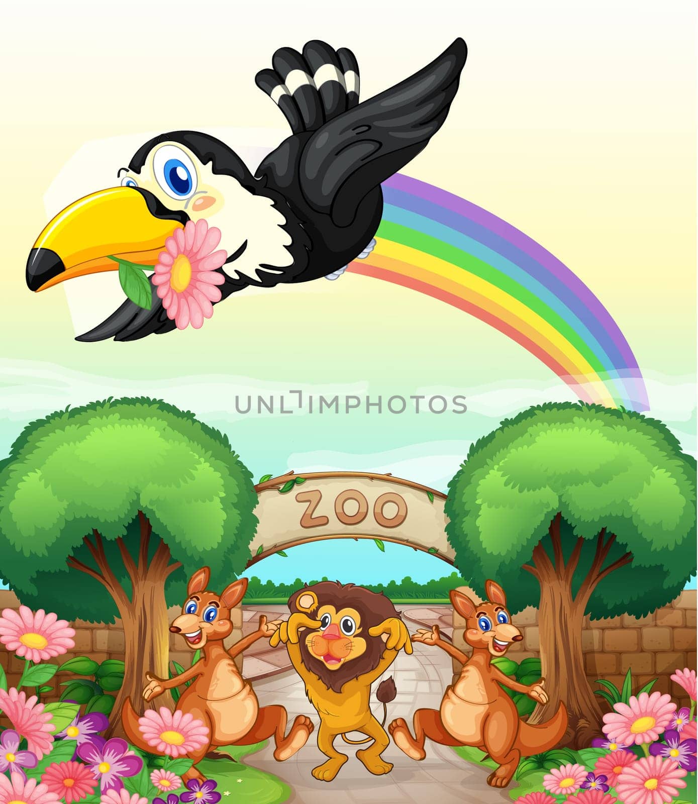 illustration of a zoo and the animals in a beautiful nature