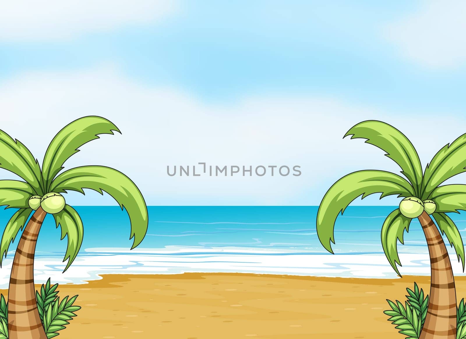 illustration of an ocean and a beach in a beautiful nature