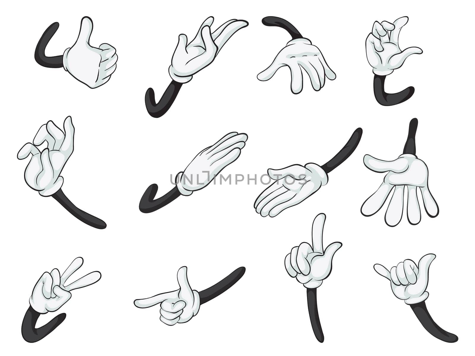 illustration of various hands on a white background