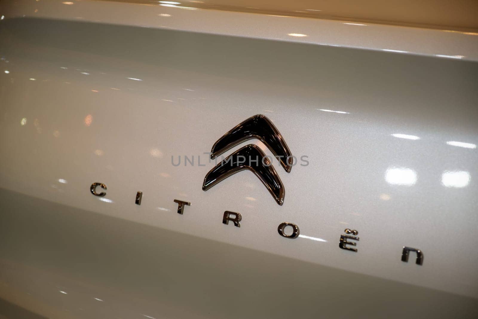 Lisbon, Portugal - May 12, 2023: Citroen car logo emblem close up