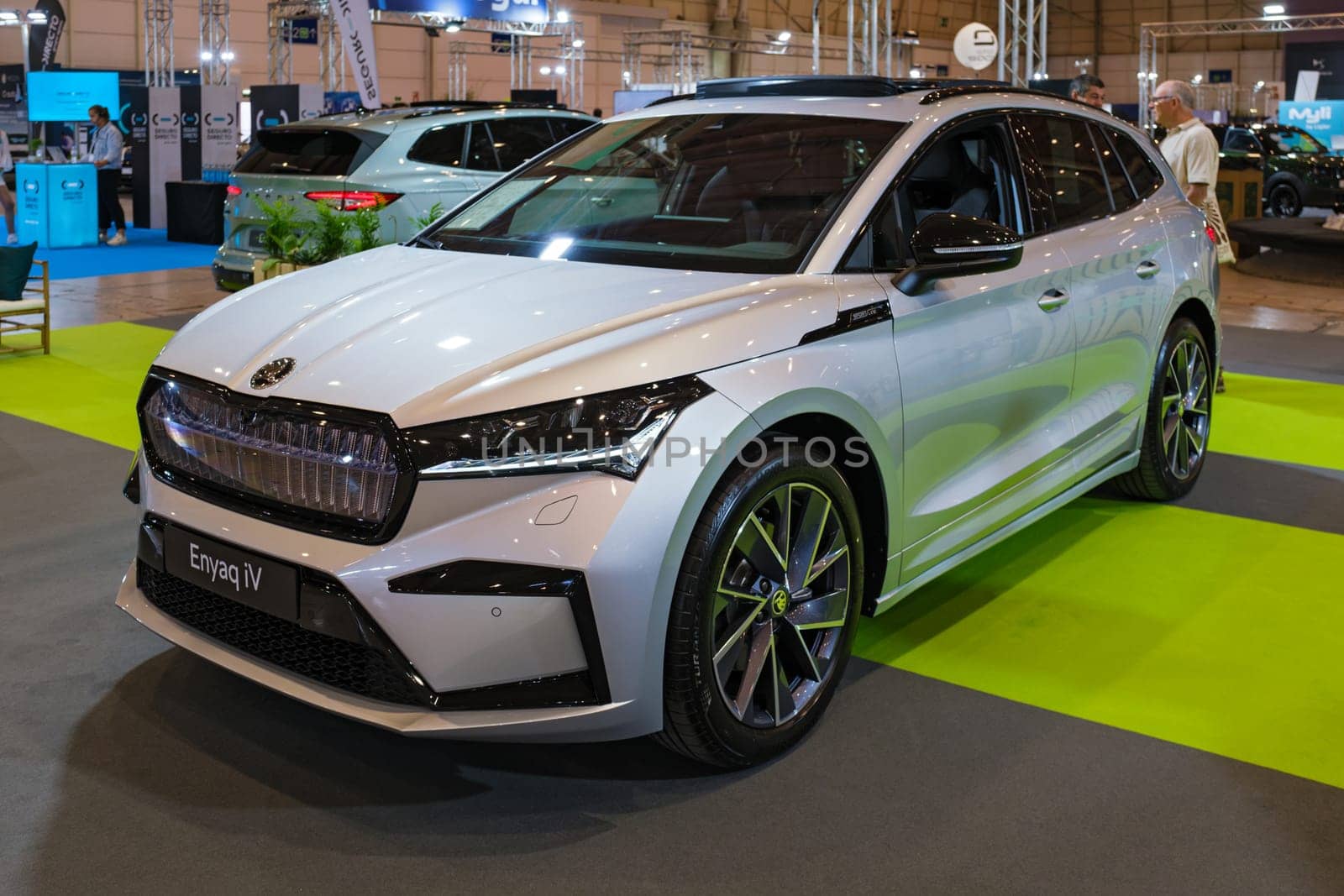 Lisbon, Portugal - May 12, 2023: SKODA Enyaq iV electric car on display at ECAR SHOW - Hybrid and Electric Motor Show