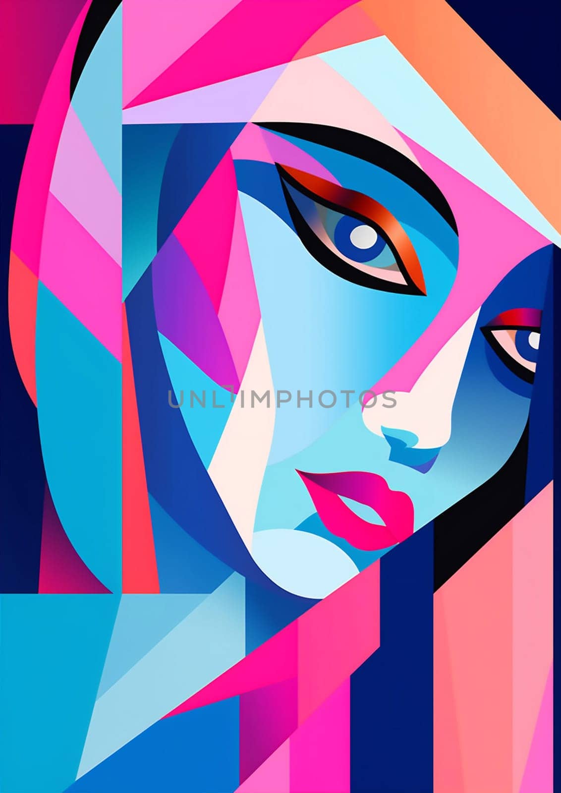 woman graphic cubism face silhouette cubist fashion poster portrait abstract modern. Generative AI. by Vichizh