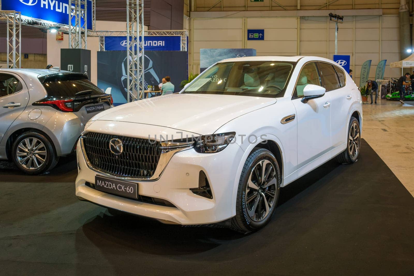 Lisbon, Portugal - May 12, 2023: Mazda CX-60 hybrid electric car on display at ECAR SHOW - Hybrid and Electric Motor Show