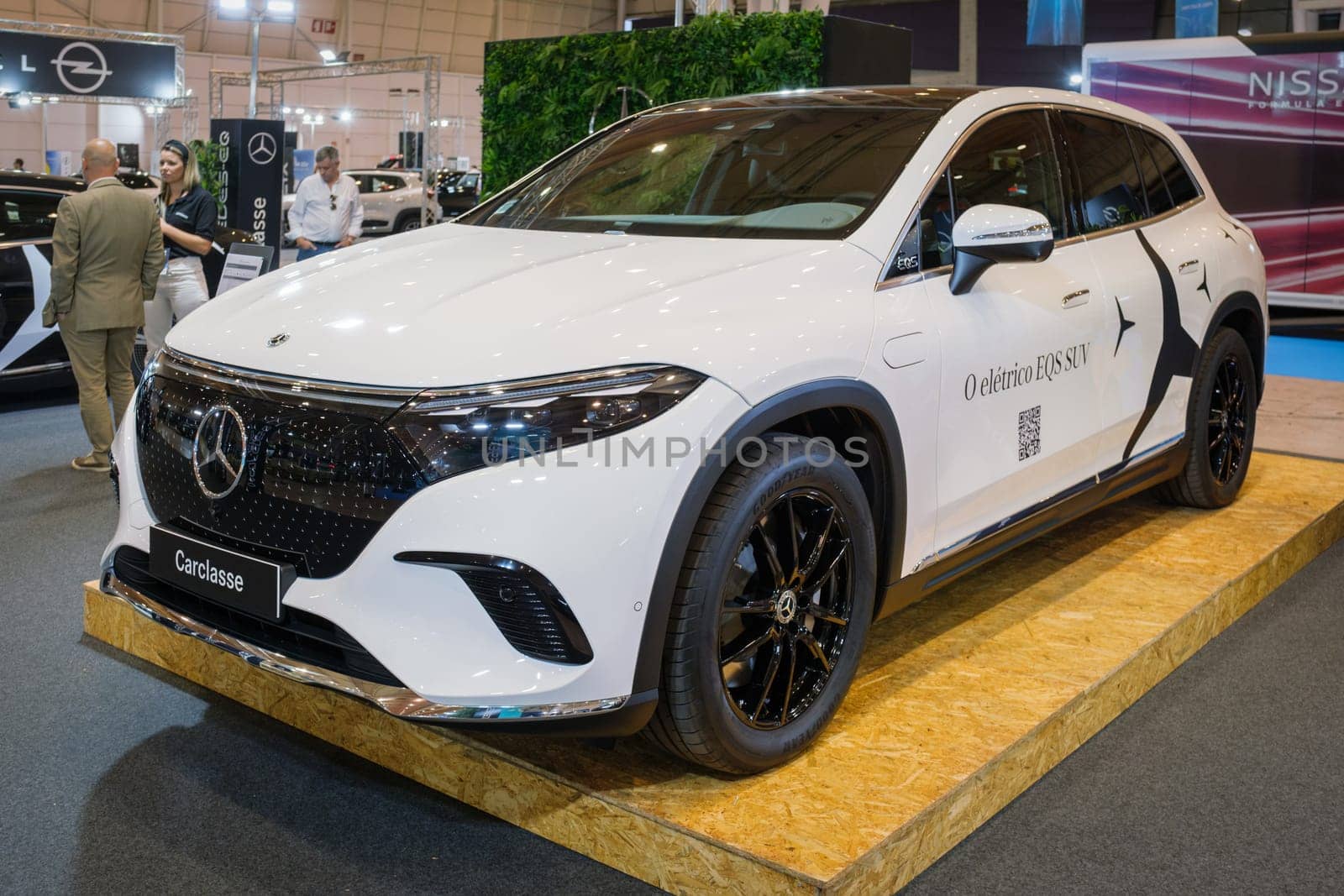 Lisbon, Portugal - May 12, 2023: Mercedes-Benz EQS 580 4Matic SUVelectric car on display at ECAR SHOW - Hybrid and Electric Motor Show