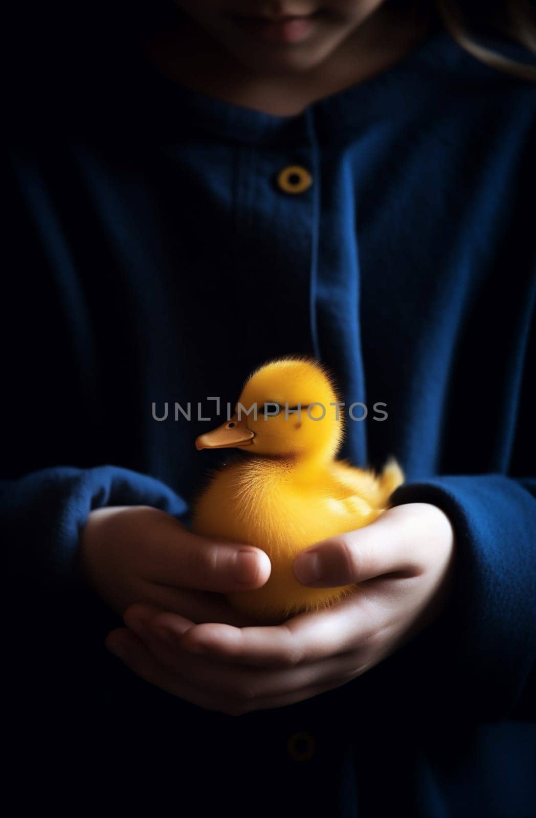 hand girl bird duckling close-up yellow farm child duck little. Generative AI. by Vichizh