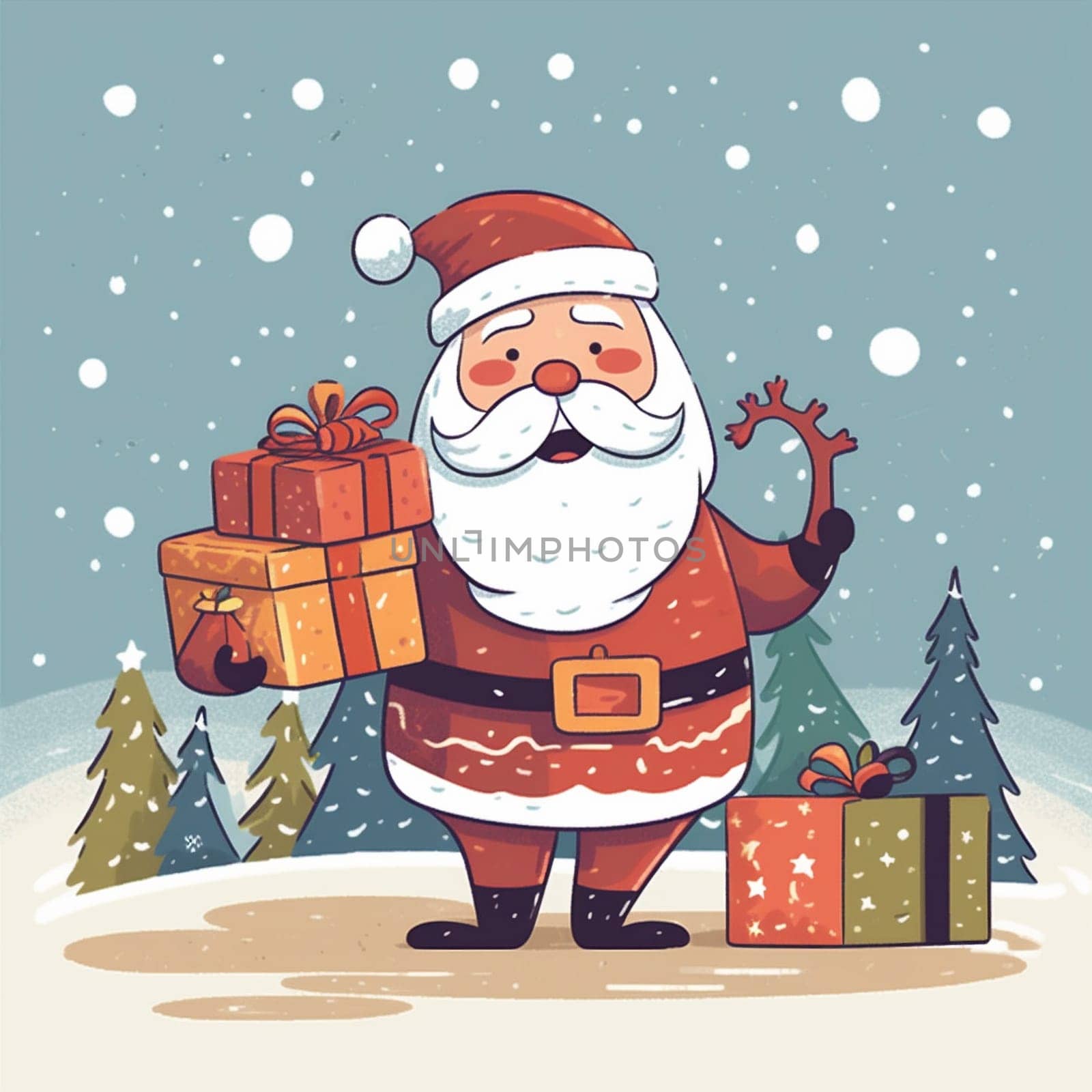 claus gift present winter santa holiday cartoon christmas illustration red. Generative AI. by Vichizh